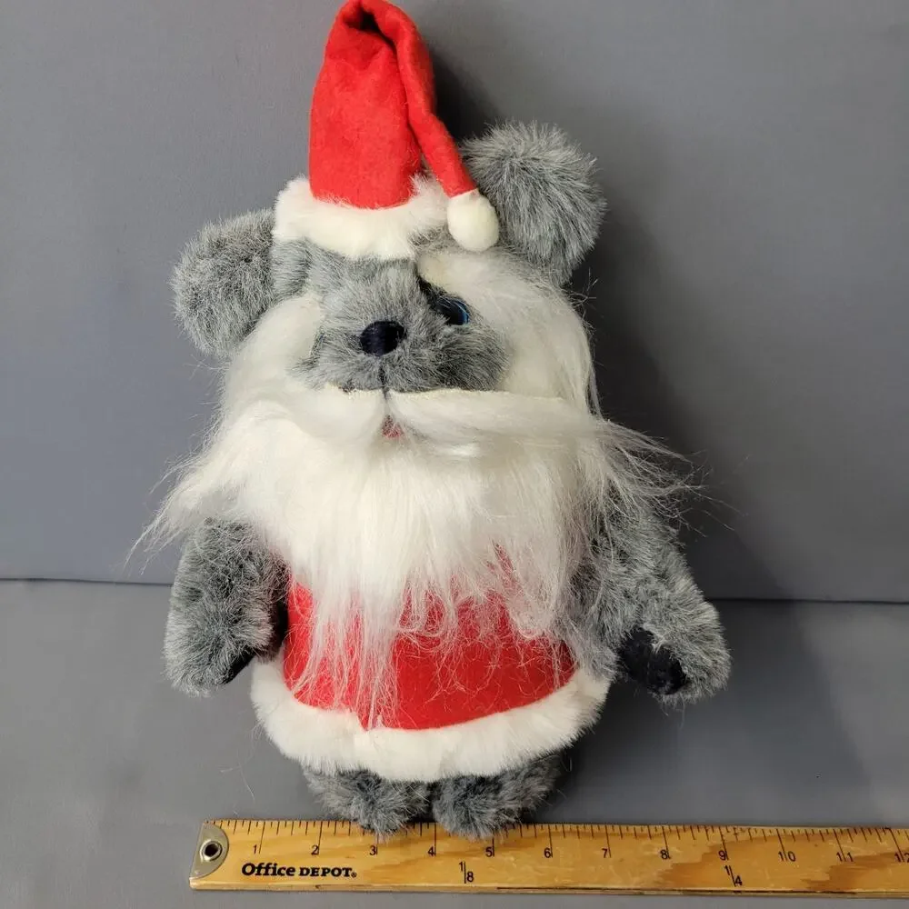 Vintage 80's Christmas Santa Bear Plush Gray 11